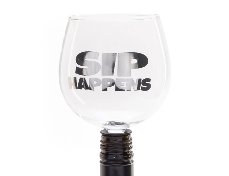 Sip Happens Tipple Topper Wine Glass 220mL - Silver/Clear