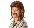80's Brown Mullet Moustache Adult Wig