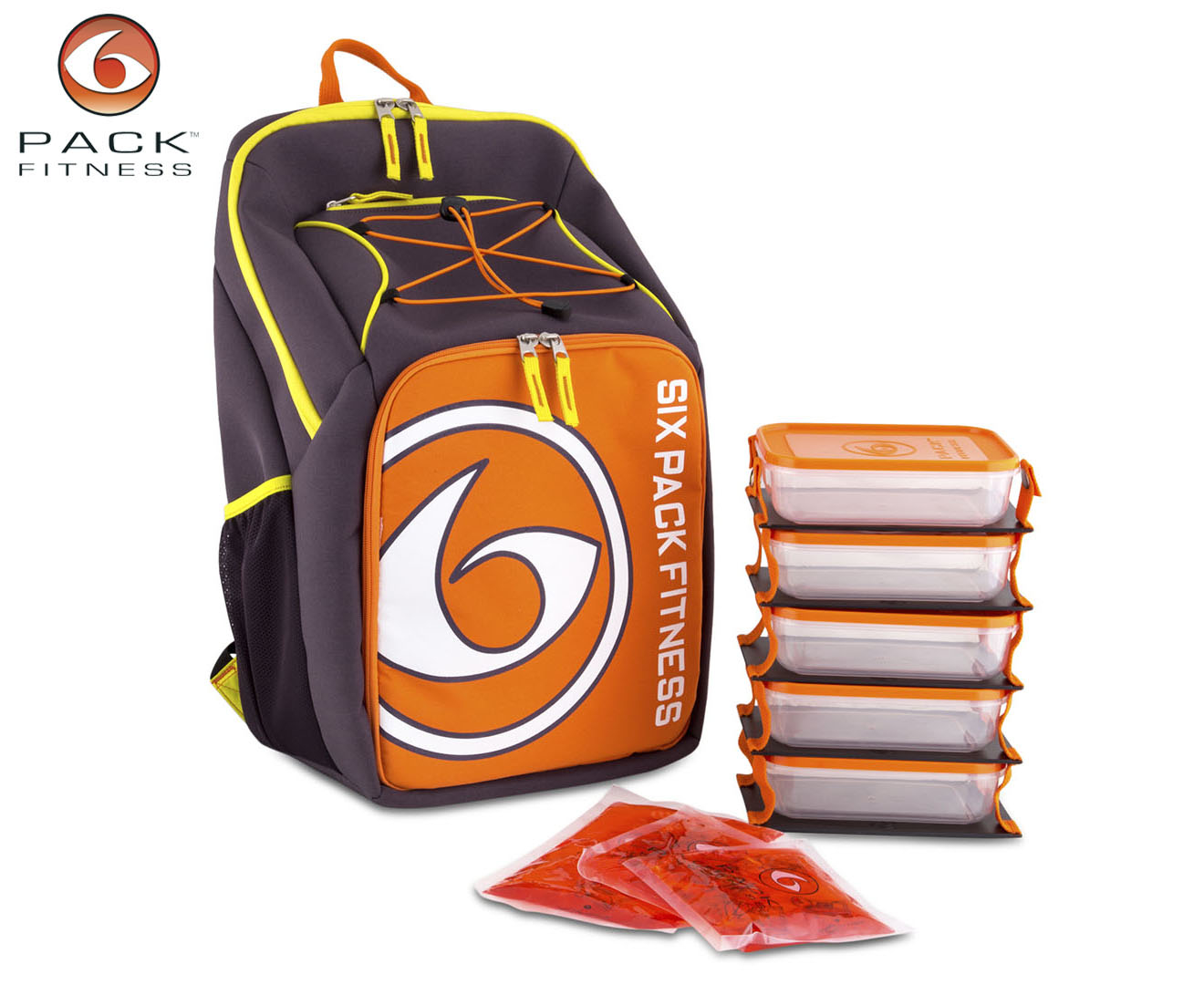 6 Pack Fitness Prodigy Pursuit 500 Gym Meal Prep Backpack Containers Orange Yellow Catch .nz