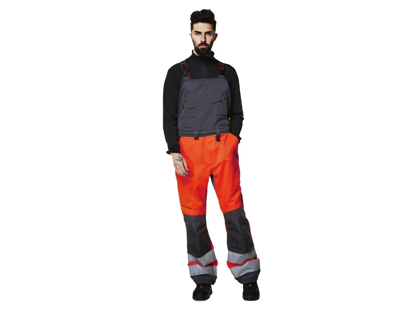 Helly Hansen Mens Alna Hi Visibility Workwear Coverall Dungarees Bib - Orange/Charcoal