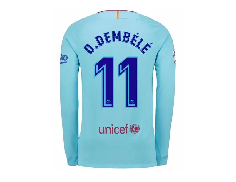 2017-2018 Barcelona Away Long Sleeve Shirt (O Dembele 11)