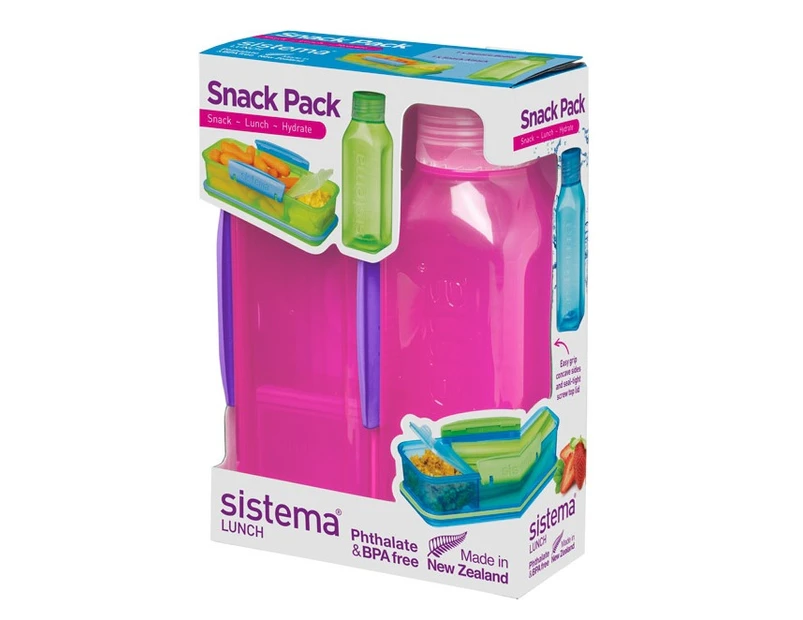 Sistema Snack Pack, Lunch Box and Water Bottle Set, Pink