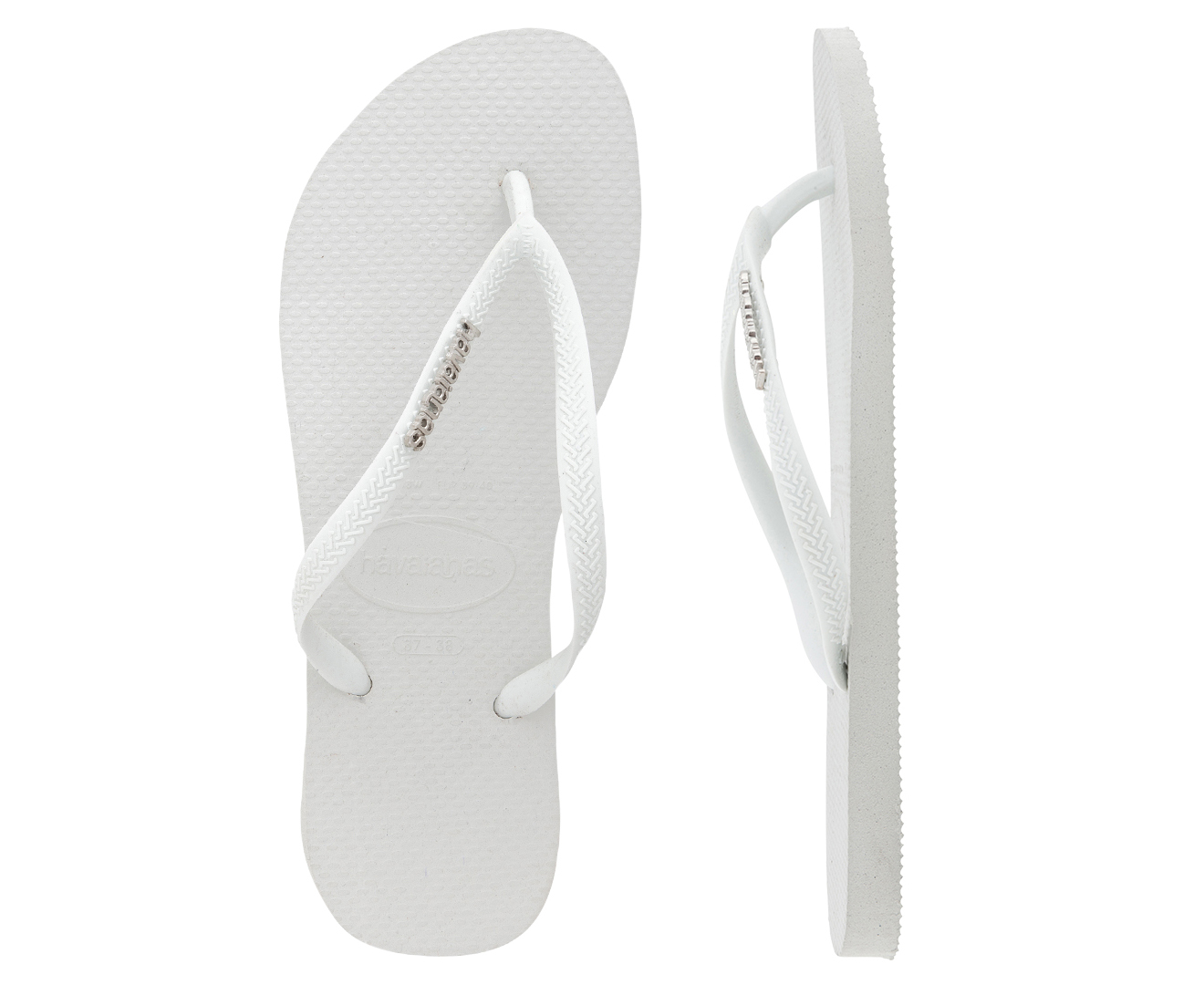 Havaianas Slim Logo Metallic Thongs - White/Silver | Catch.com.au