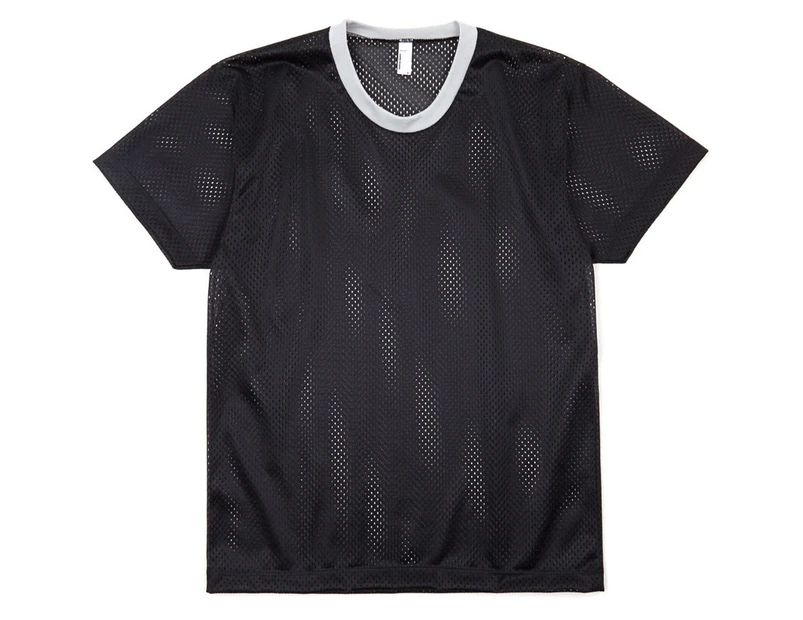 American Apparel Womens/Ladies 100% Poly Mesh Athletic Tank T-Shirt - Black/ Silver