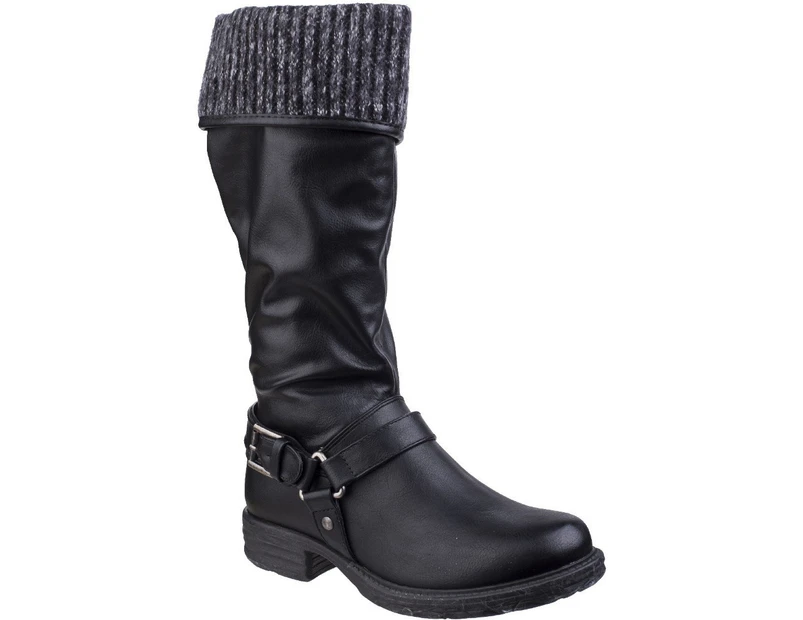 Divaz Womens/Ladies Monroe Pull On Tall Cuffed Fur Lined Casual Boots - Black