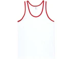 American Apparel Mens Fine Jersey 100% Cotton Contrast Tank Top - White/ Red