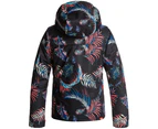 Roxy Clothing Girls Jetty Waterproof Insulated Taffeta Ski Jacket Coat - True Black / Neon Palms