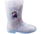 Leomil Girls Elsa Snow Flake Waterproof Lightweight Wellington Boots - White/Pink