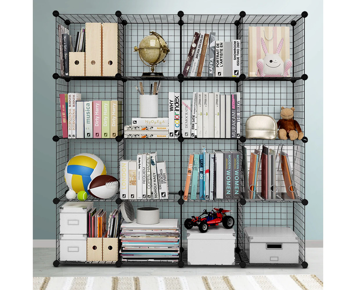 Artiss Cube Storage Wire Cabinet Metal DIY 16 Cubes Boxes Shelves Shelf Rack Bookcase Toy Organiser Display Stand Black