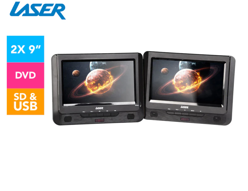 Laser Dual Screen 9-Inch In-Car Portable DVD Player w/ Bonus Pack