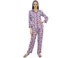 Bimba Purple Button-Down Shirt With Elastic Waist Pajama Pant Night Wear Set