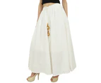 Bimba Women's White Bohemian Style Elastic Waist Cotton Skirt With Tassels