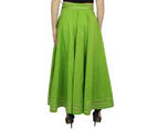 Bimba Women's Cotton Green Skirt Gota Patti Design Drawstring Tassel Waist
