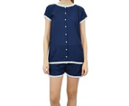 Bimba Womens Navy Blue Buttondown Lace Pj Set Rayon Night Shirt Shorts Dress