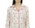 Bimba Off-White Button-Down Shirt With Elastic Waist Pajama Pant Night Wear