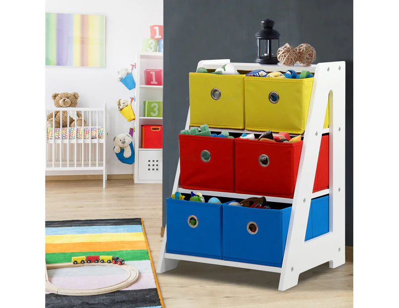 Artiss 3-Tier 6 Bins Kids Toy Box Organiser Storage Rack Cabinet Bookcase Shelf