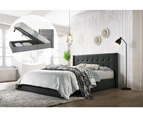 Designer Queen King Double Winged Storage Bed Frame Gas Lift Ottoman in Charcoal