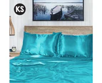 King Single Size Aquamarine 1000TC Silk Silky Feel Satin Sheet Set