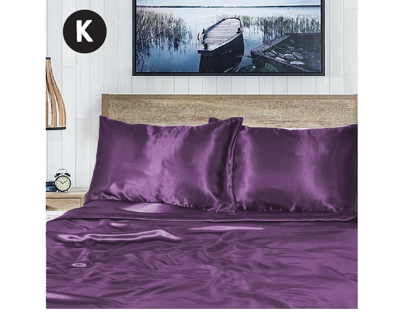 King Size Purple 1000TC Silk Silky Feel Satin Sheet Set