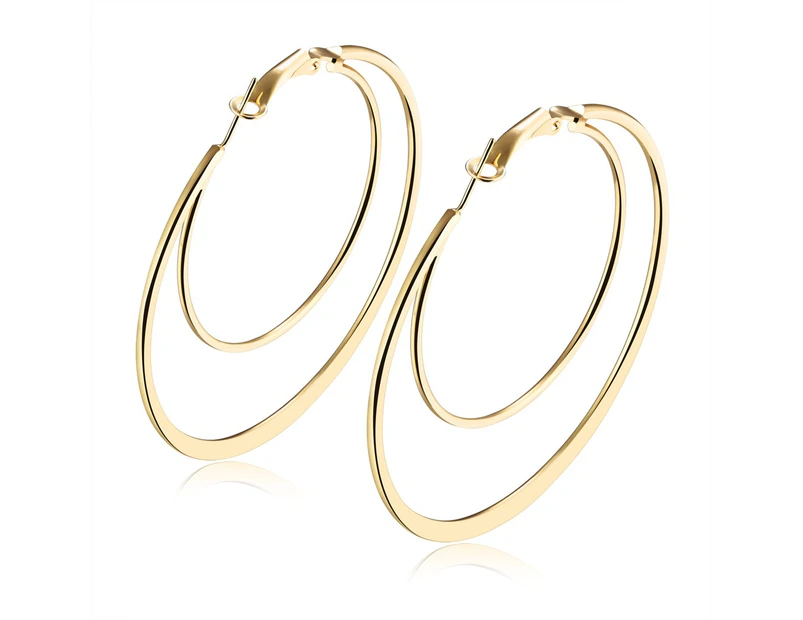 Duo Hammered Hoop Earrings-Gold