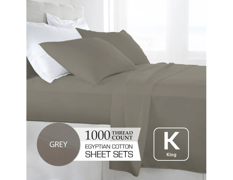 King Size Grey 1000TC Eygptian Cotton Sheet Set