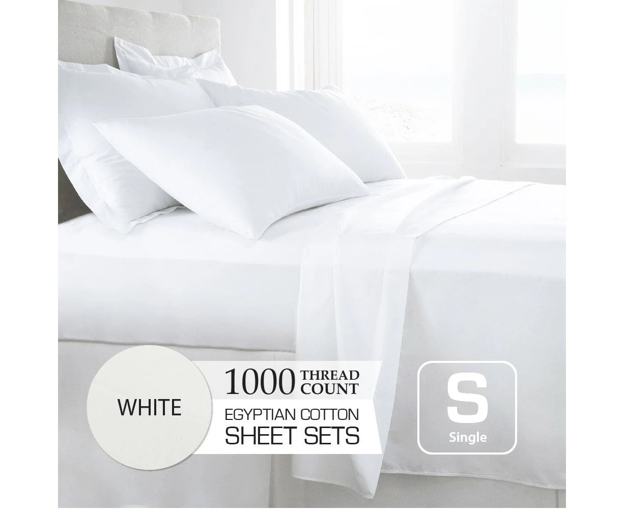 Single Size White 1000TC Eygptian Cotton Sheet Set