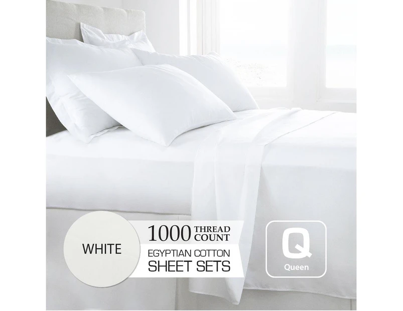 Queen Size White 1000TC Eygptian Cotton Sheet Set