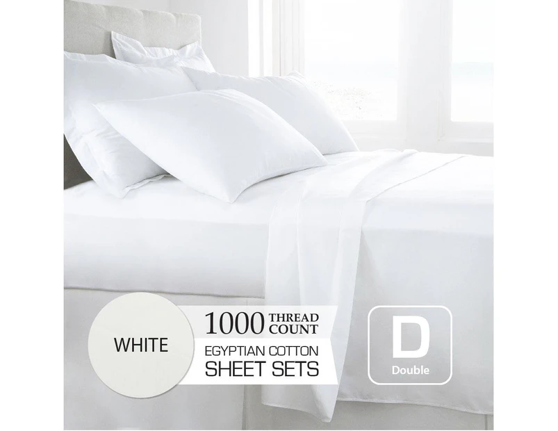 Double Size White 1000TC Eygptian Cotton Sheet Set