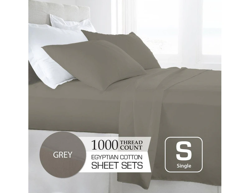 Single Size Grey 1000TC Eygptian Cotton Sheet Set