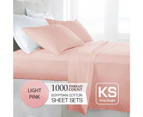 King Single Size Light Pink 1000TC Eygptian Cotton Sheet Set
