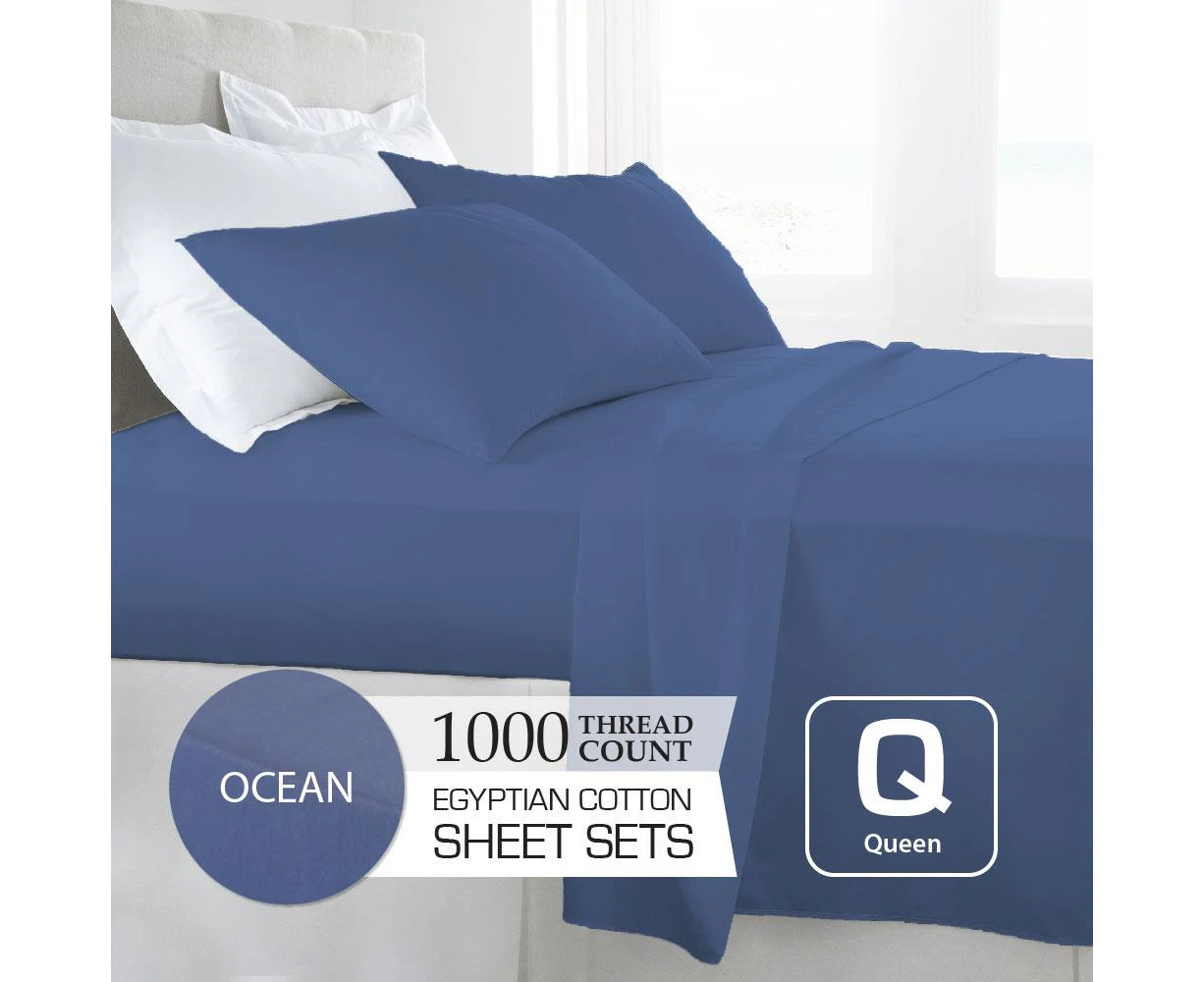 Queen Size Ocean 1000TC Eygptian Cotton Sheet Set