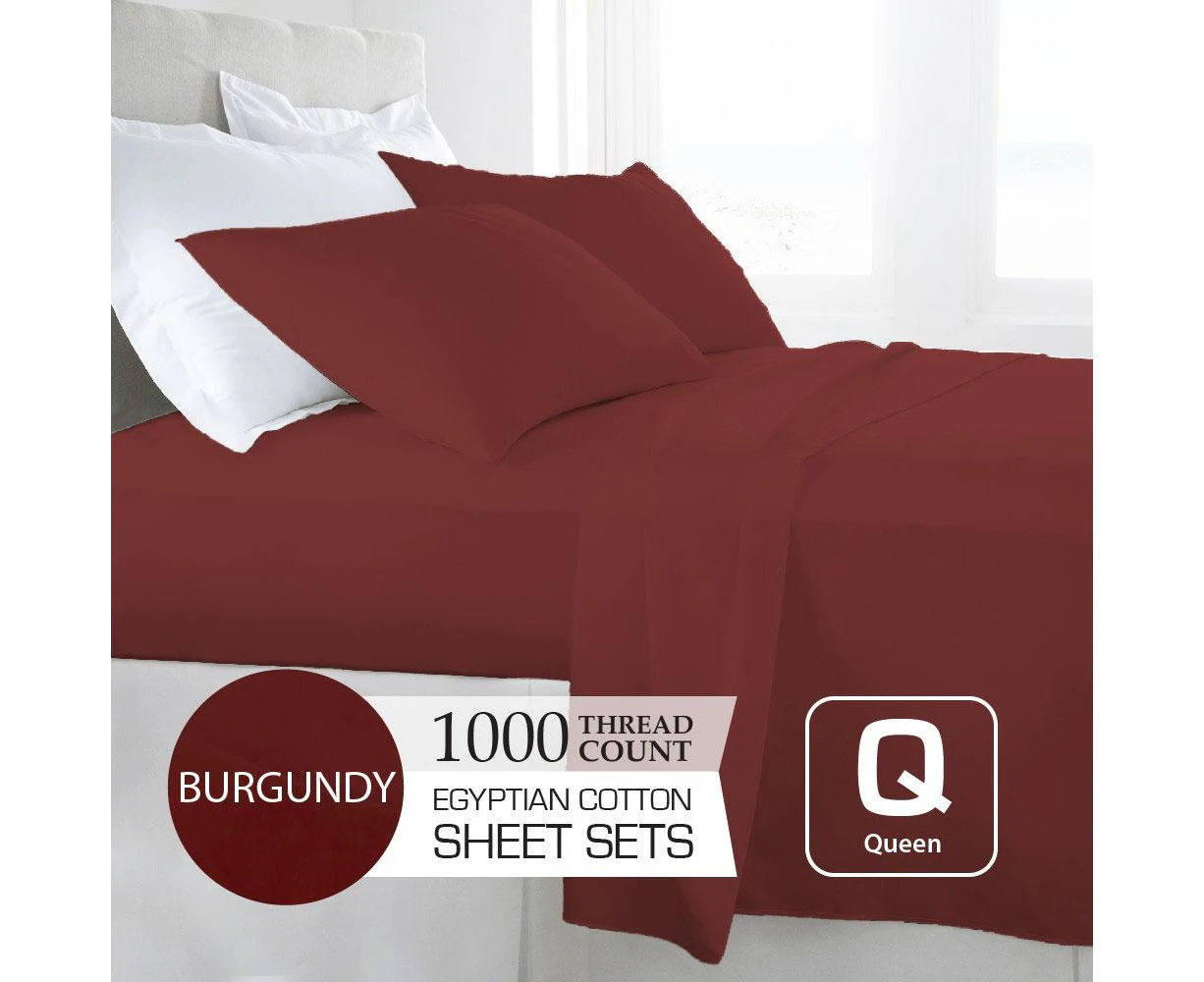 Queen Size Burgundy 1000TC Eygptian Cotton Sheet Set