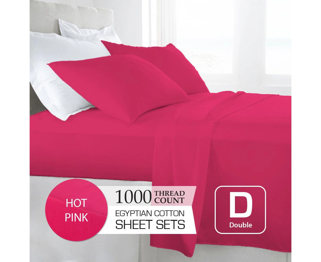 Double Size Hot Pink 1000TC Eygptian Cotton Sheet Set