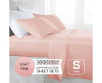 Single Size Light Pink 1000TC Eygptian Cotton Sheet Set