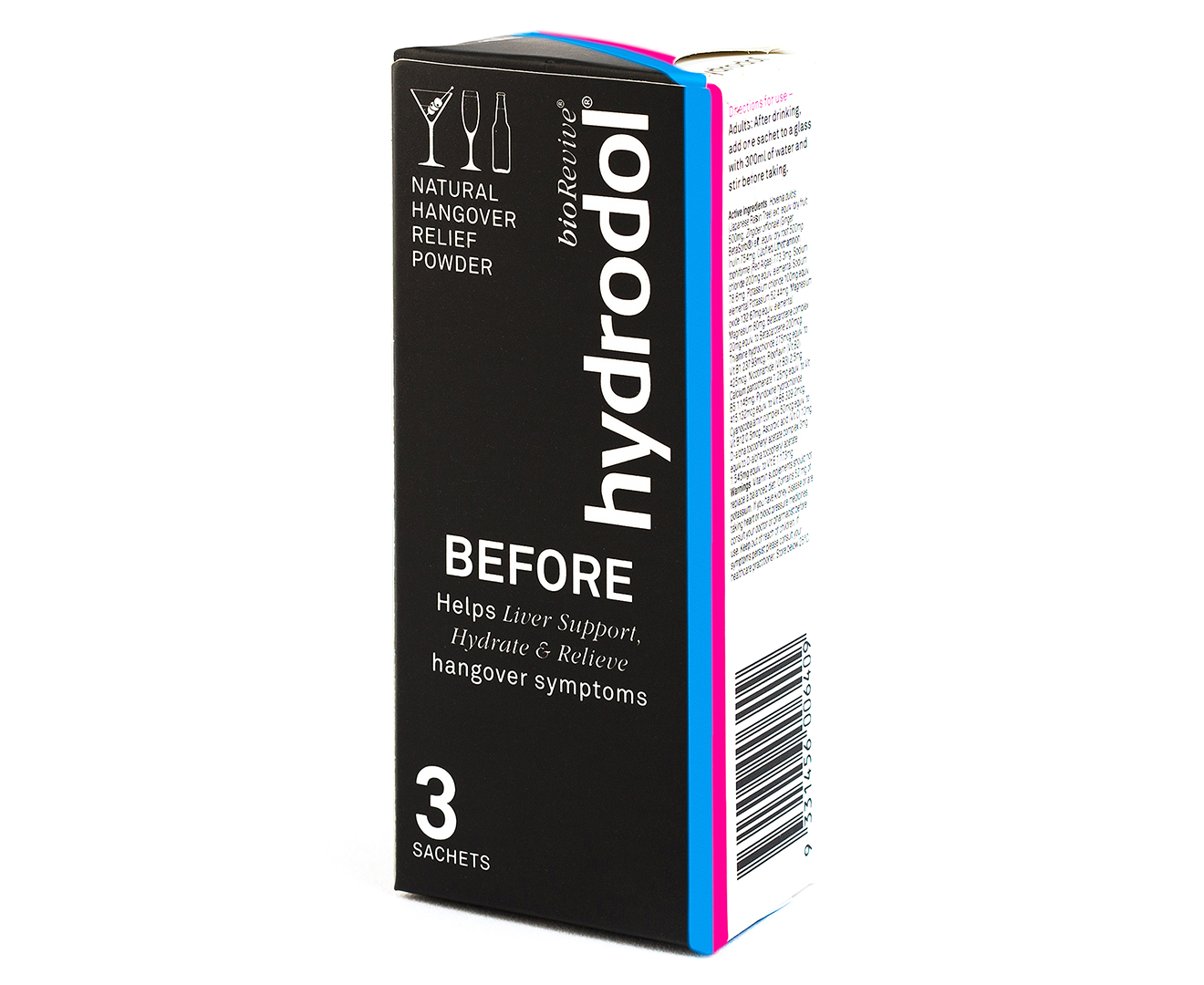 6 x Hydrodol Before & After Natural Hangover Recovery & Relief Powder