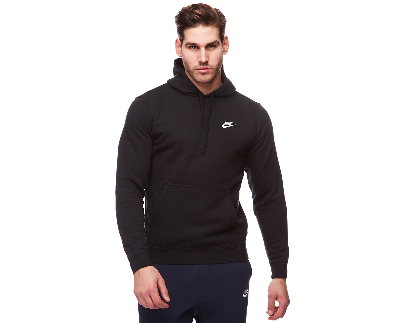 Nike Men's Club Swoosh Fleece Pullover Hoodie - Black/White | Catch.co.nz