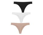 Seamless G String - Stretch Comfort 3 Pack - Black Nude White