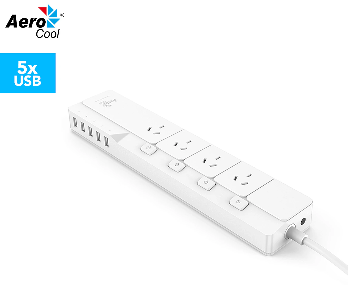 Aerocool ASA PowerStrip w/ 4 AC Outlets & 5 USB Ports - White