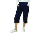Bimba Women's Rayon Capri Culottes with Back Elastic Casual Summer Pants With Pockets Navy Blue