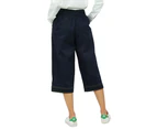 Bimba Women's Loose Casual Denim Culotte Capri Pants With Back Elastic Waist Navy Blue