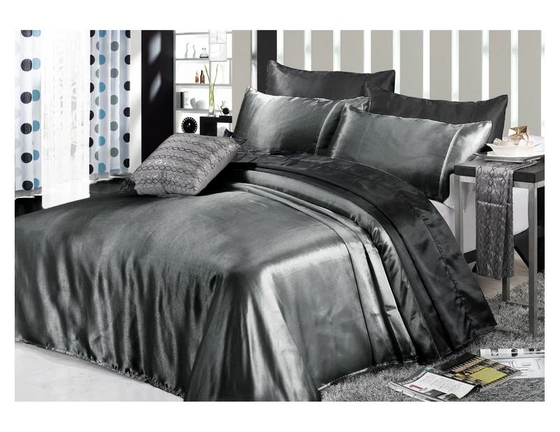 Luxury Soft Silky Satin Queen Bed Sheet Set- Grey