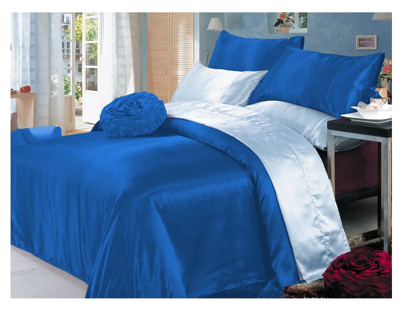 Luxury Soft Silky Satin King Bed Sheet Set- Royal Blue