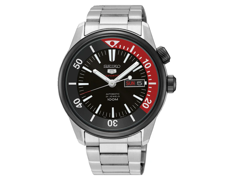Seiko Men's 42mm Seiko 5 Sports Automatic Stainless Steel Watch - Silver/Black/Red