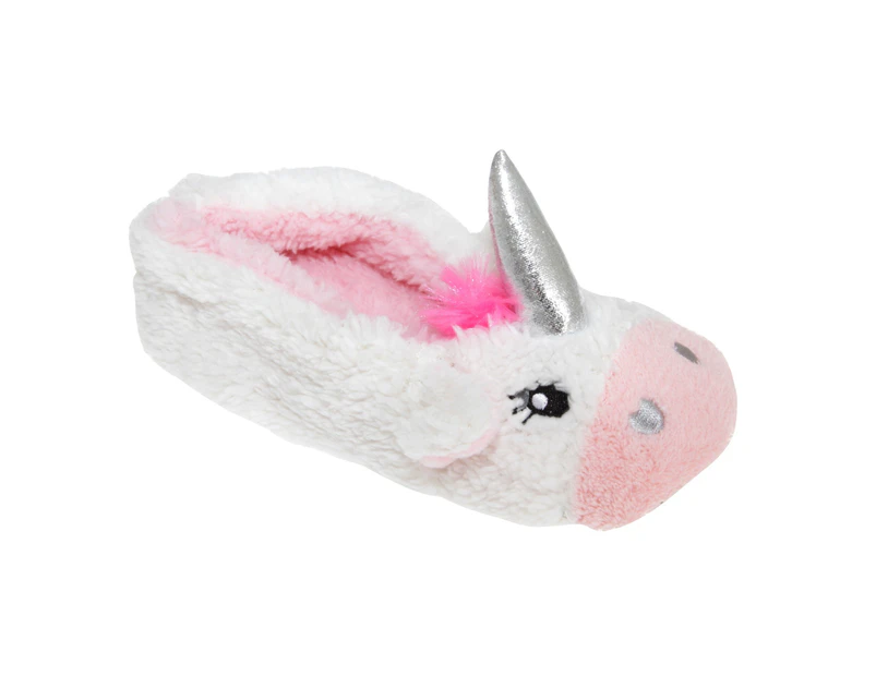Slumberzzz Kids/Girls Fleece Unicorn Slippers (White/Pale Pink) - SL651