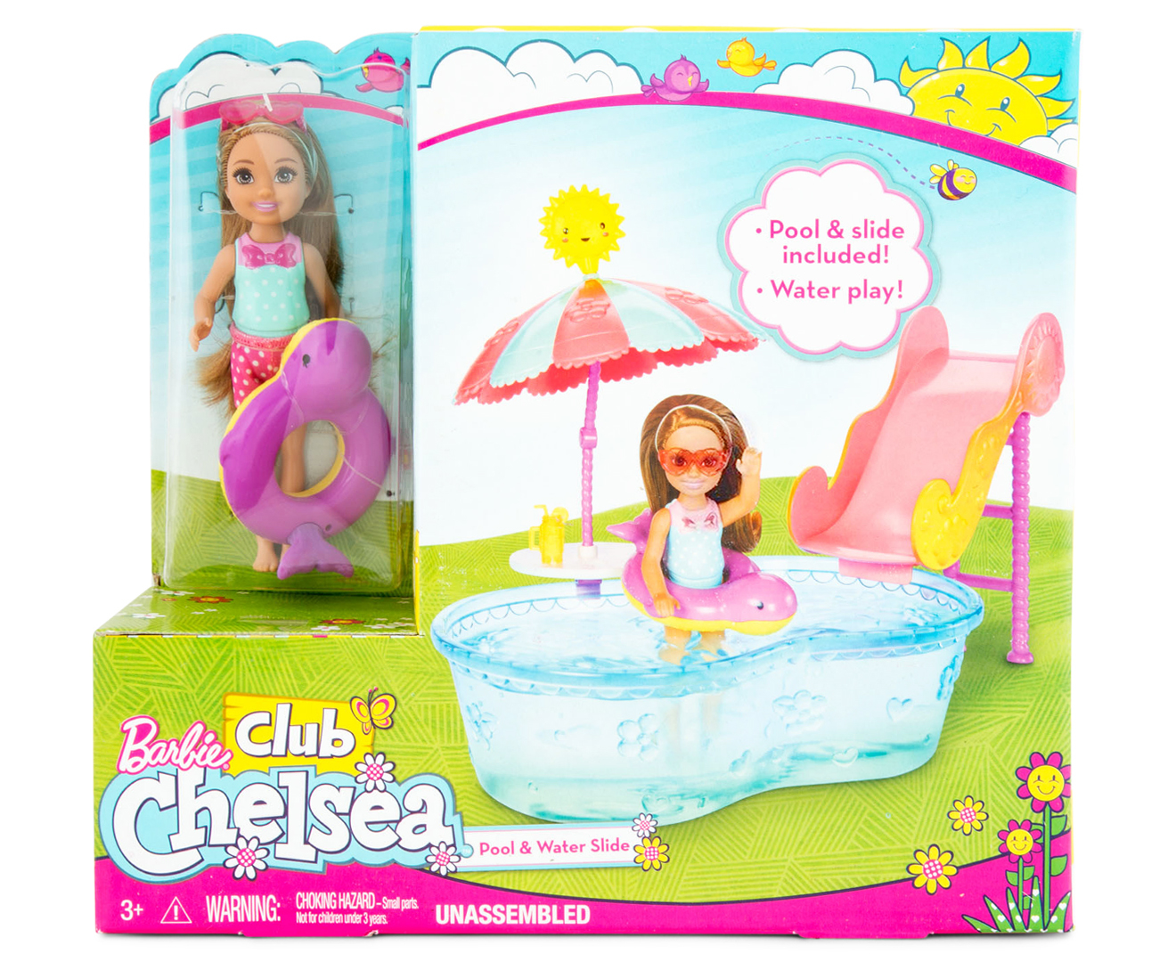 barbie club chelsea pool and waterslide set