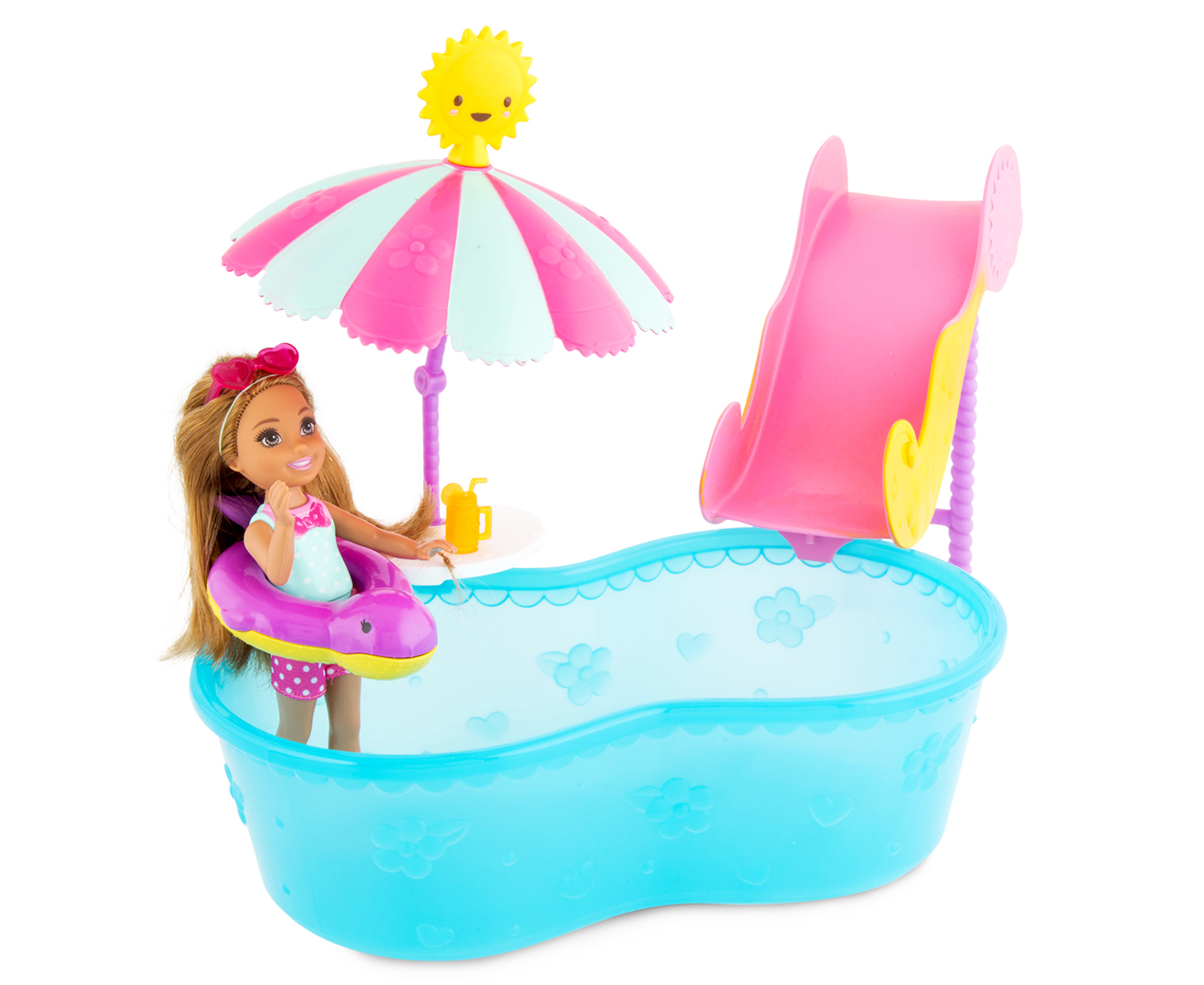 barbie club chelsea pool and waterslide set