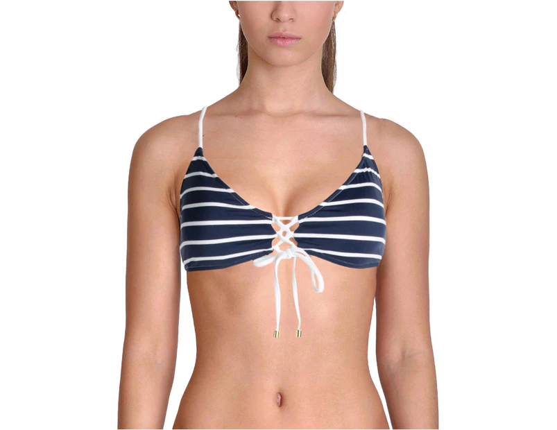 Polo Ralph Lauren Womens Striped Laced Up Navy Swim Top Separates
