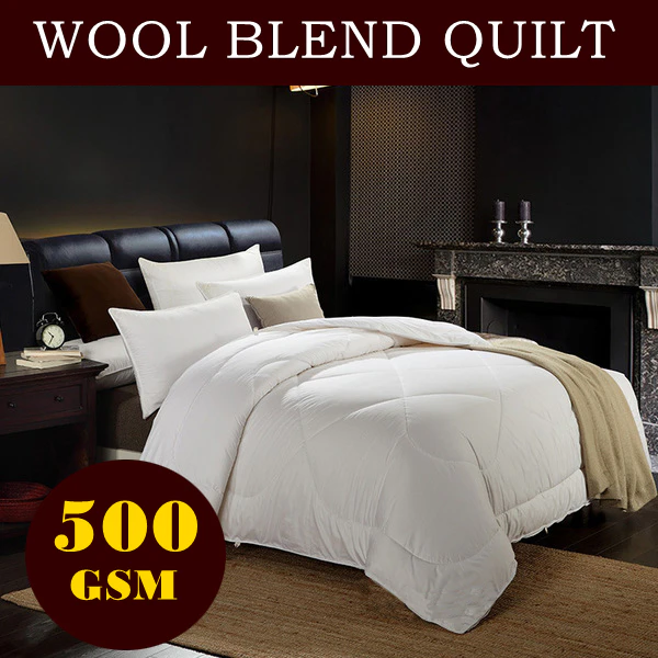 Luxury 500gsm Japara Cotton Cover Wool Blend Quilt-Single