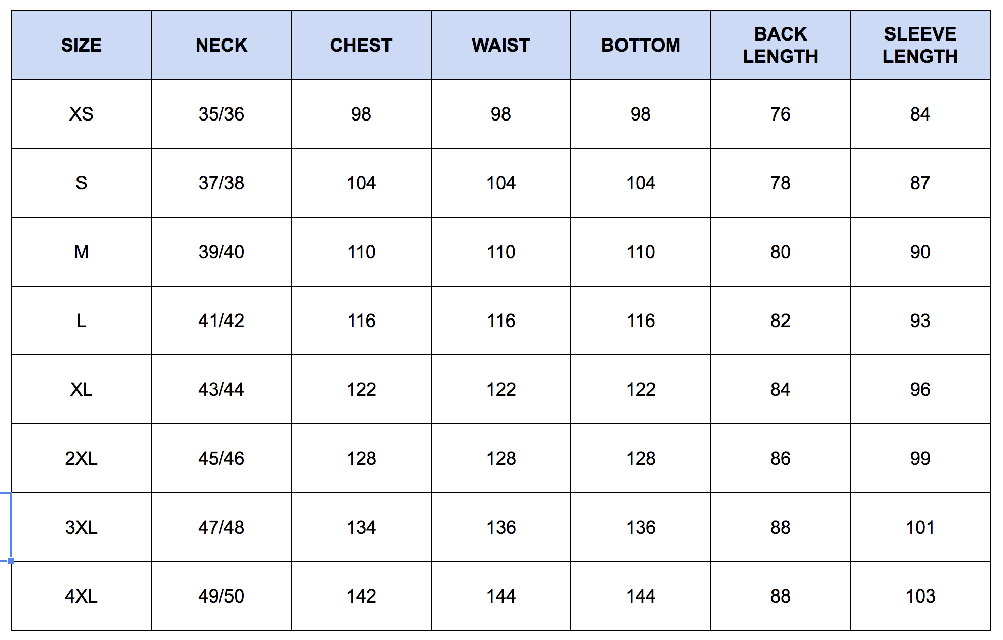 Gant Size Chart