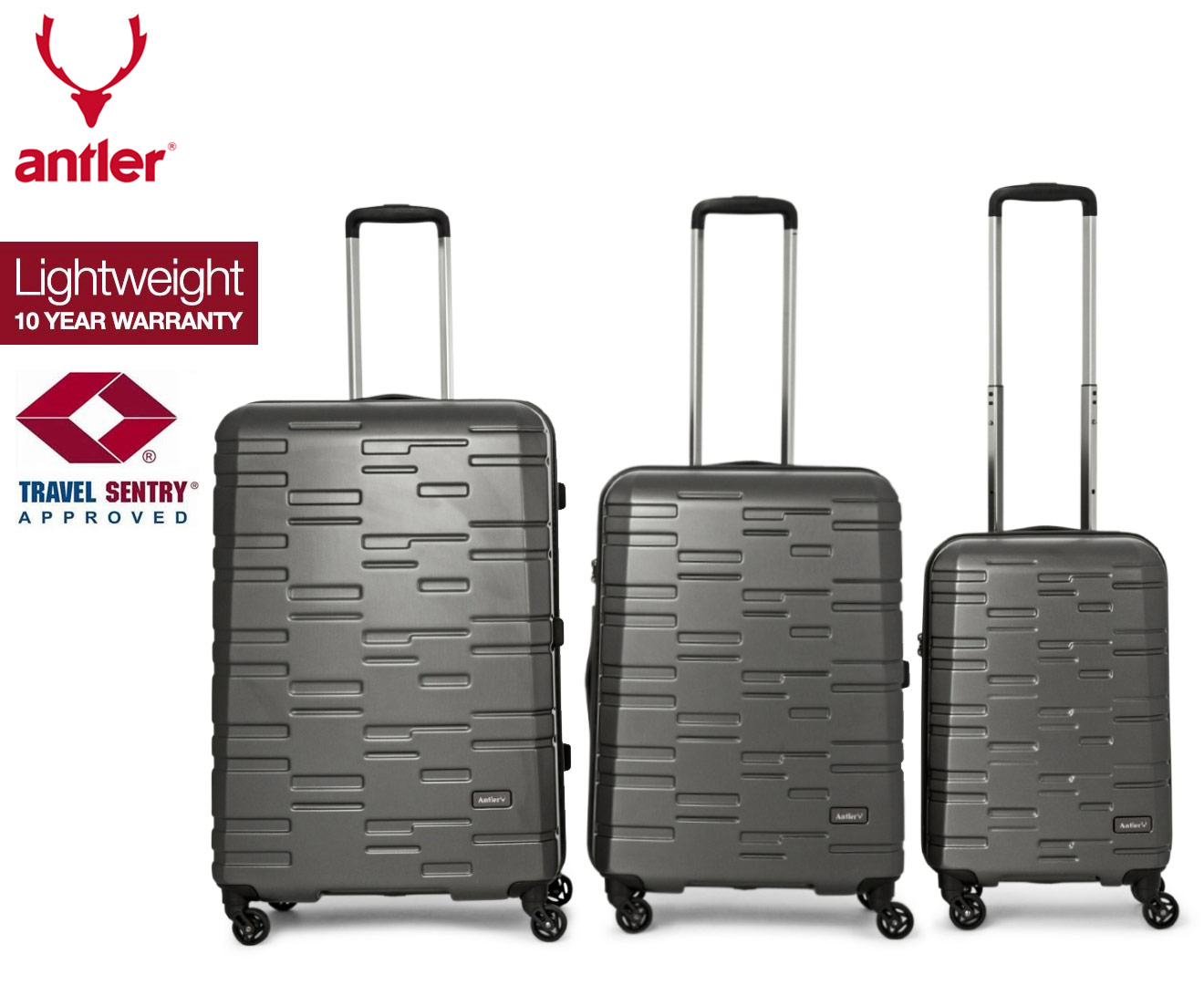 Antler Prism Embossed 3 Piece 4W Hardcase Luggage Set Charcoal Catch .nz